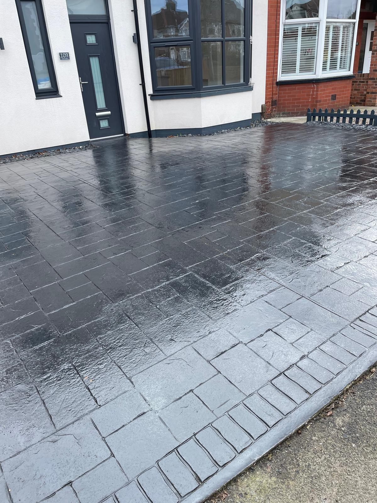 Dark grey pattern imprinted concrete driveway, Warrington