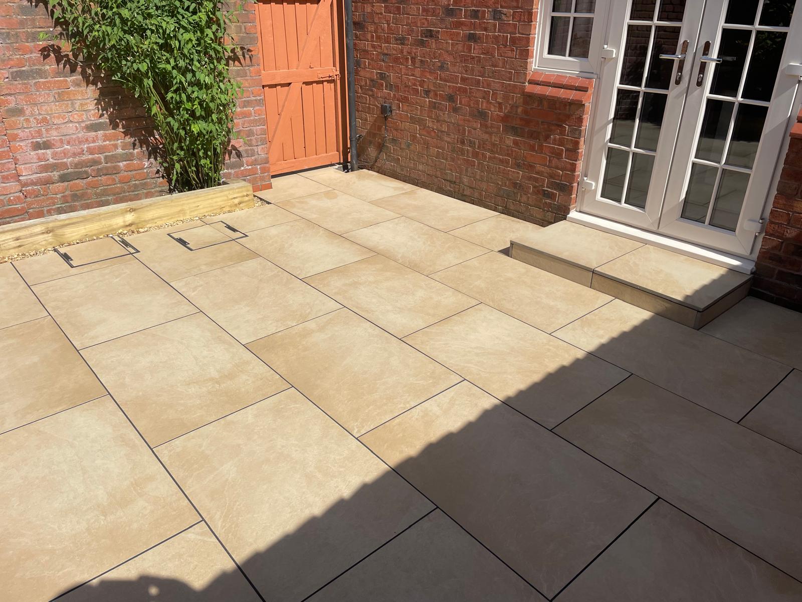 Sand effect porcelain tiled driveway installed in Warrington
