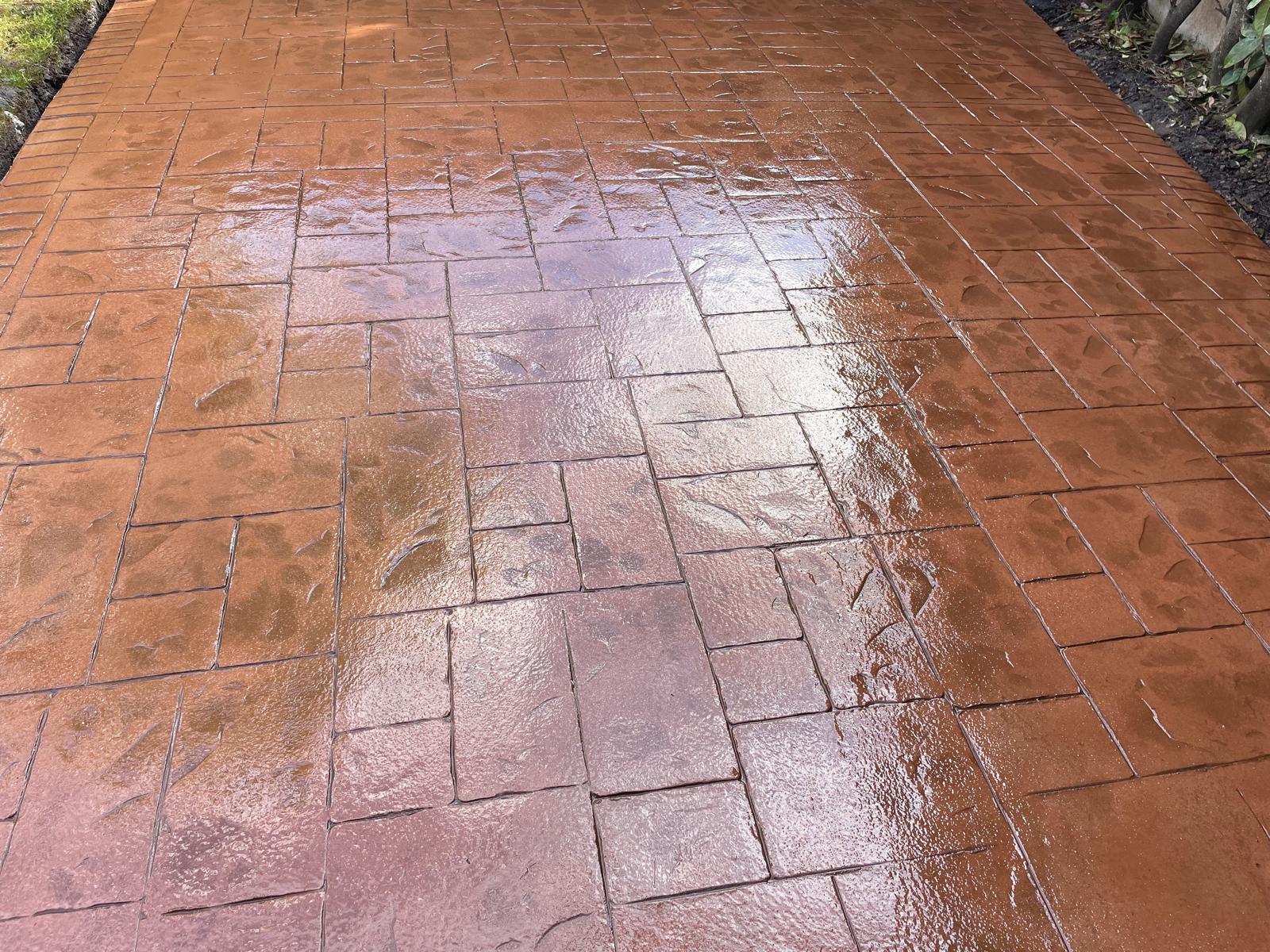 Brick colour imprinted concrete driveway with premium sealed finish, Warrington